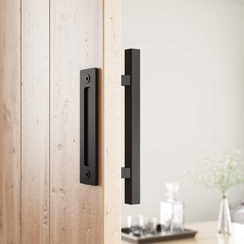 SMARTSTANDARD Heavy Duty 12" Pull and Flush Barn Door Handle Set, Large Rustic Two-Side Design, for Gates Garages Sheds Furniture, Solid Steel, Square, Black - Image 4